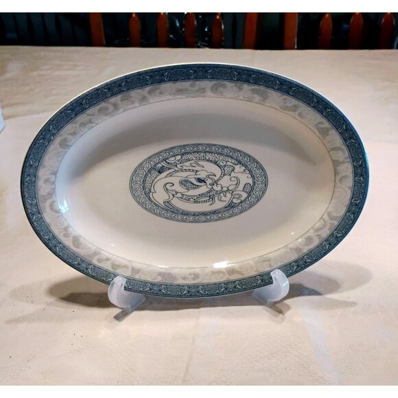 VTG Chinese Restaurant Ware Platter Blue White Dragon 10.5"x7.5" Cameo Durable - Picture 1 of 7
